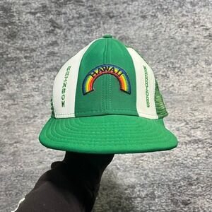 Vintage University of Hawaii Rainbow Warriors Trucker Hat Lucky Stripes‎ Green